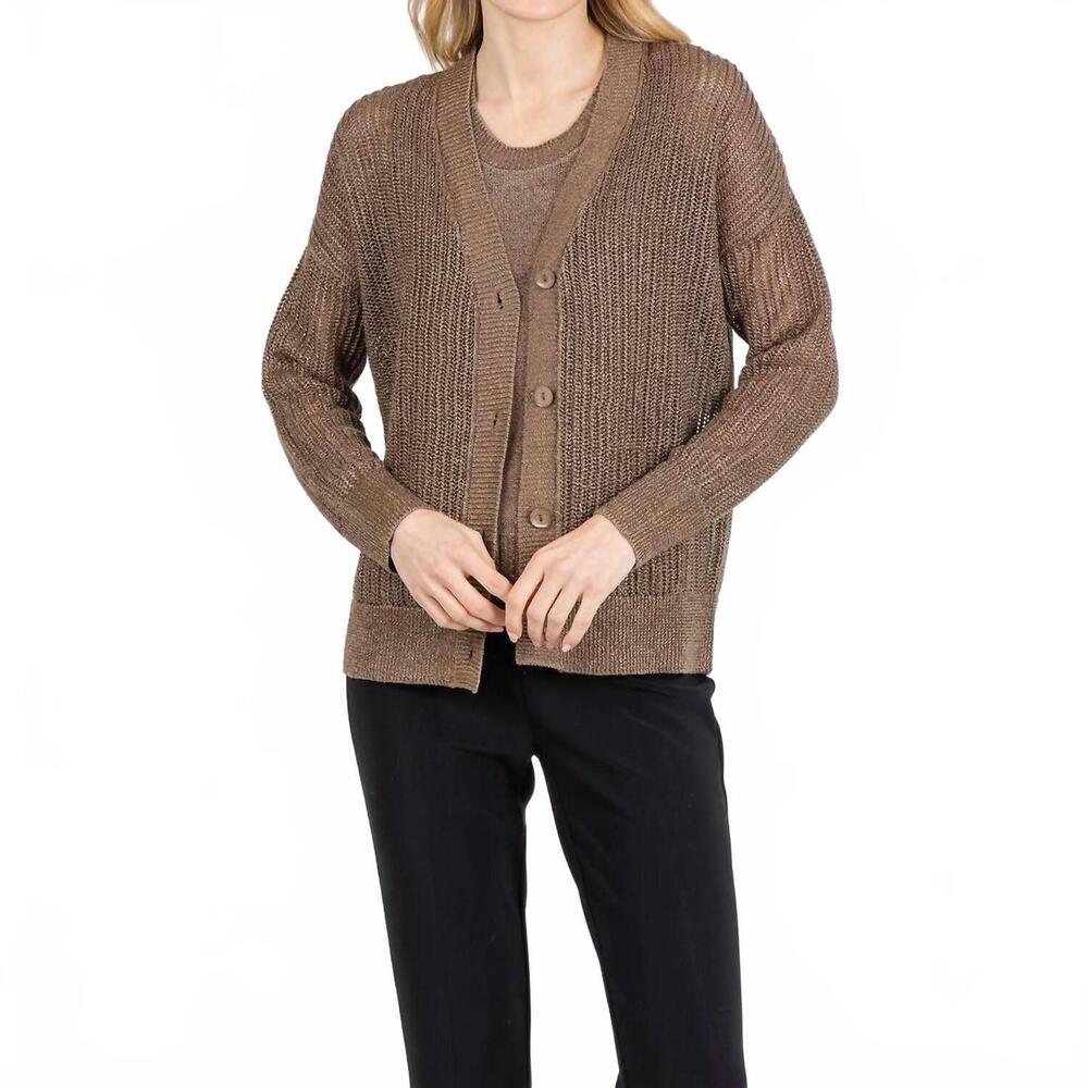 NEW KINROSS open texture lurex cardigan in saddle